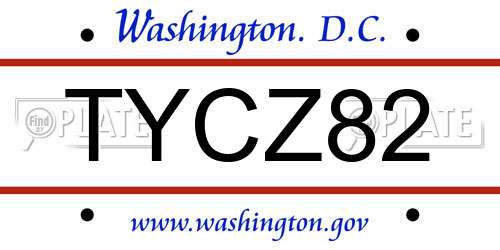 TYCZ82 District Of Columbia License Plate
