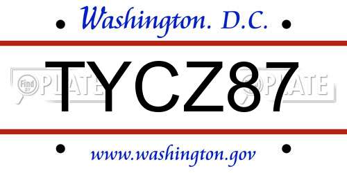 TYCZ87 District Of Columbia License Plate