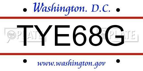 TYE68G District Of Columbia License Plate