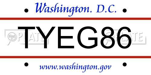 TYEG86 District Of Columbia License Plate