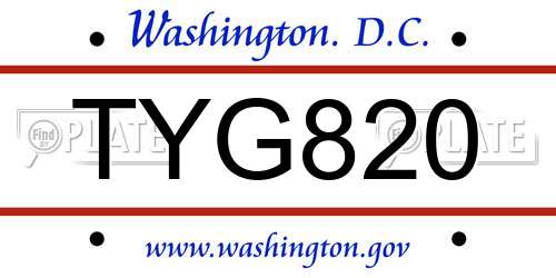 TYG820 District Of Columbia License Plate