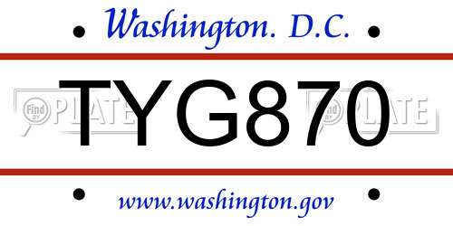 TYG870 District Of Columbia License Plate