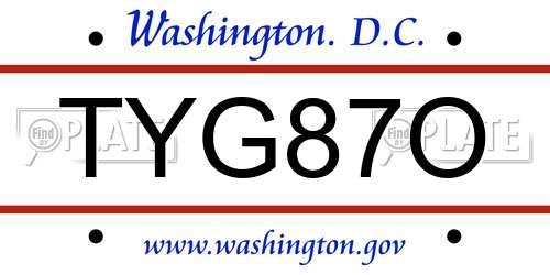 TYG87O District Of Columbia License Plate