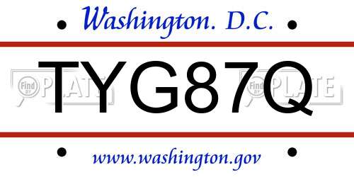 TYG87Q District Of Columbia License Plate