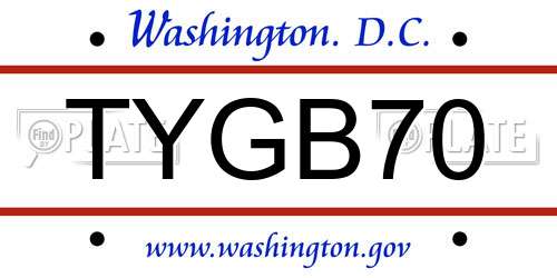 TYGB70 District Of Columbia License Plate