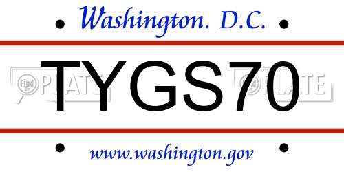 TYGS70 District Of Columbia License Plate