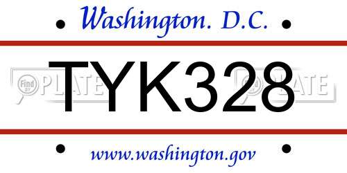 TYK328 District Of Columbia License Plate