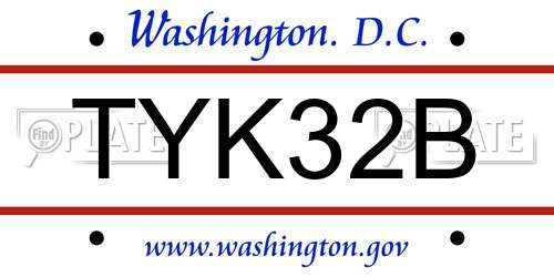 TYK32B District Of Columbia License Plate