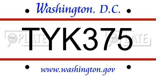 TYK375 District Of Columbia License Plate