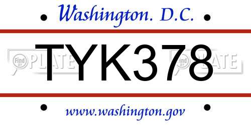 TYK378 District Of Columbia License Plate