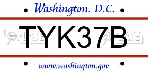 TYK37B District Of Columbia License Plate
