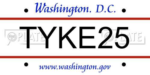 TYKE25 District Of Columbia License Plate