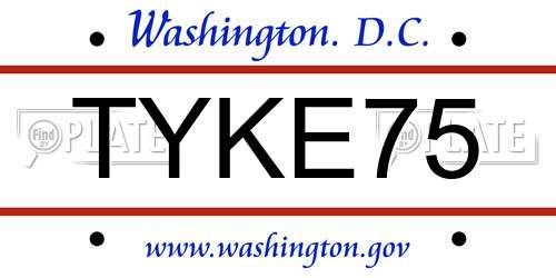 TYKE75 District Of Columbia License Plate