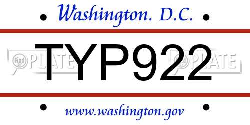 TYP922 District Of Columbia License Plate