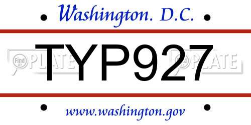 TYP927 District Of Columbia License Plate