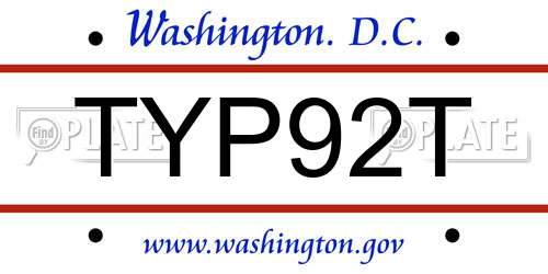 TYP92T District Of Columbia License Plate