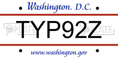 TYP92Z District Of Columbia License Plate