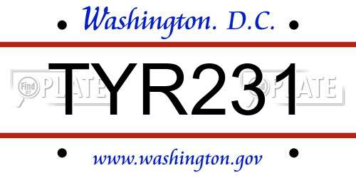 TYR231 District Of Columbia License Plate