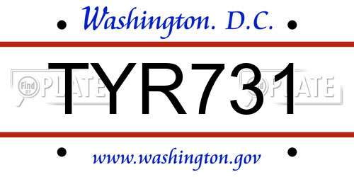 TYR731 District Of Columbia License Plate