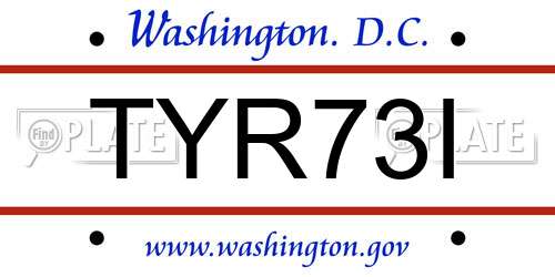 TYR73I District Of Columbia License Plate