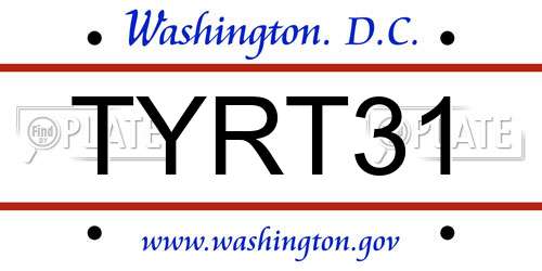 TYRT31 District Of Columbia License Plate