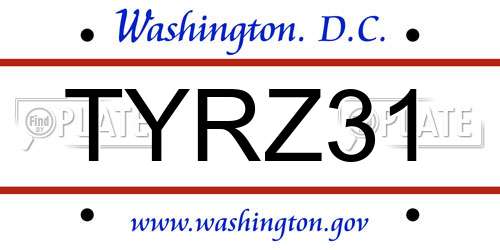 TYRZ31 District Of Columbia License Plate