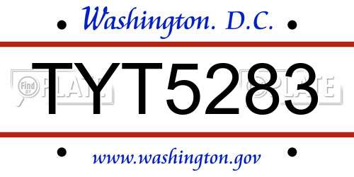 TYT5283 District Of Columbia License Plate