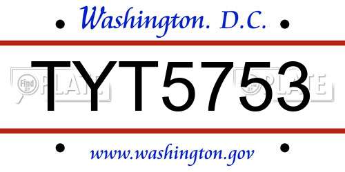 TYT5753 District Of Columbia License Plate