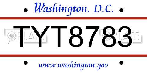 TYT8783 District Of Columbia License Plate
