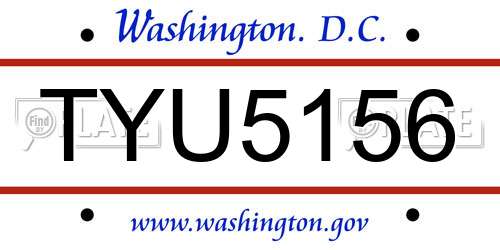 TYU5156 District Of Columbia License Plate