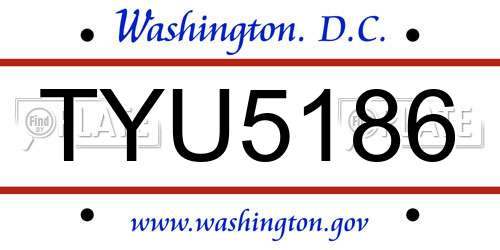 TYU5186 District Of Columbia License Plate