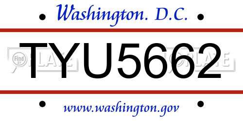 TYU5662 District Of Columbia License Plate