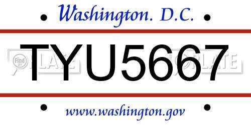TYU5667 District Of Columbia License Plate