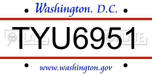 TYU6951 District Of Columbia License Plate