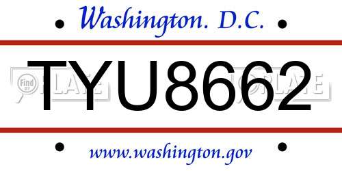 TYU8662 District Of Columbia License Plate