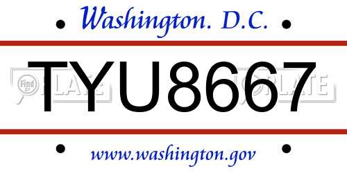 TYU8667 District Of Columbia License Plate