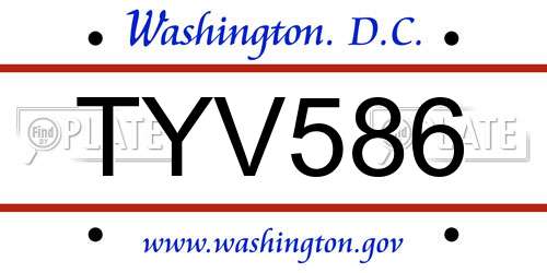 TYV586 District Of Columbia License Plate