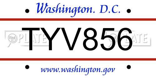 TYV856 District Of Columbia License Plate