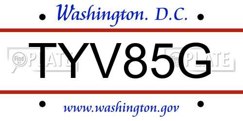 TYV85G District Of Columbia License Plate