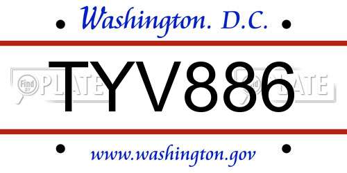 TYV886 District Of Columbia License Plate
