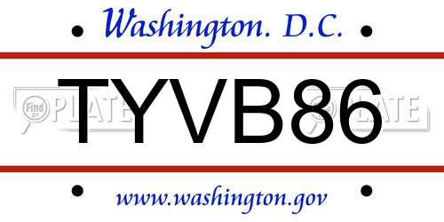 TYVB86 District Of Columbia License Plate
