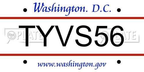 TYVS56 District Of Columbia License Plate