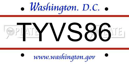 TYVS86 District Of Columbia License Plate