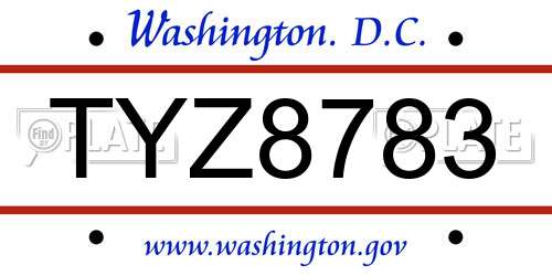 TYZ8783 District Of Columbia License Plate