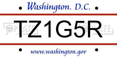 TZ1G5R District Of Columbia License Plate