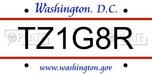 TZ1G8R District Of Columbia License Plate