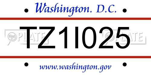TZ1I025 District Of Columbia License Plate
