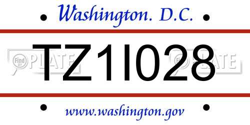 TZ1I028 District Of Columbia License Plate
