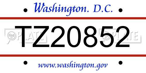 TZ20852 District Of Columbia License Plate