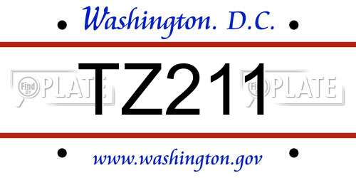 TZ211 District Of Columbia License Plate